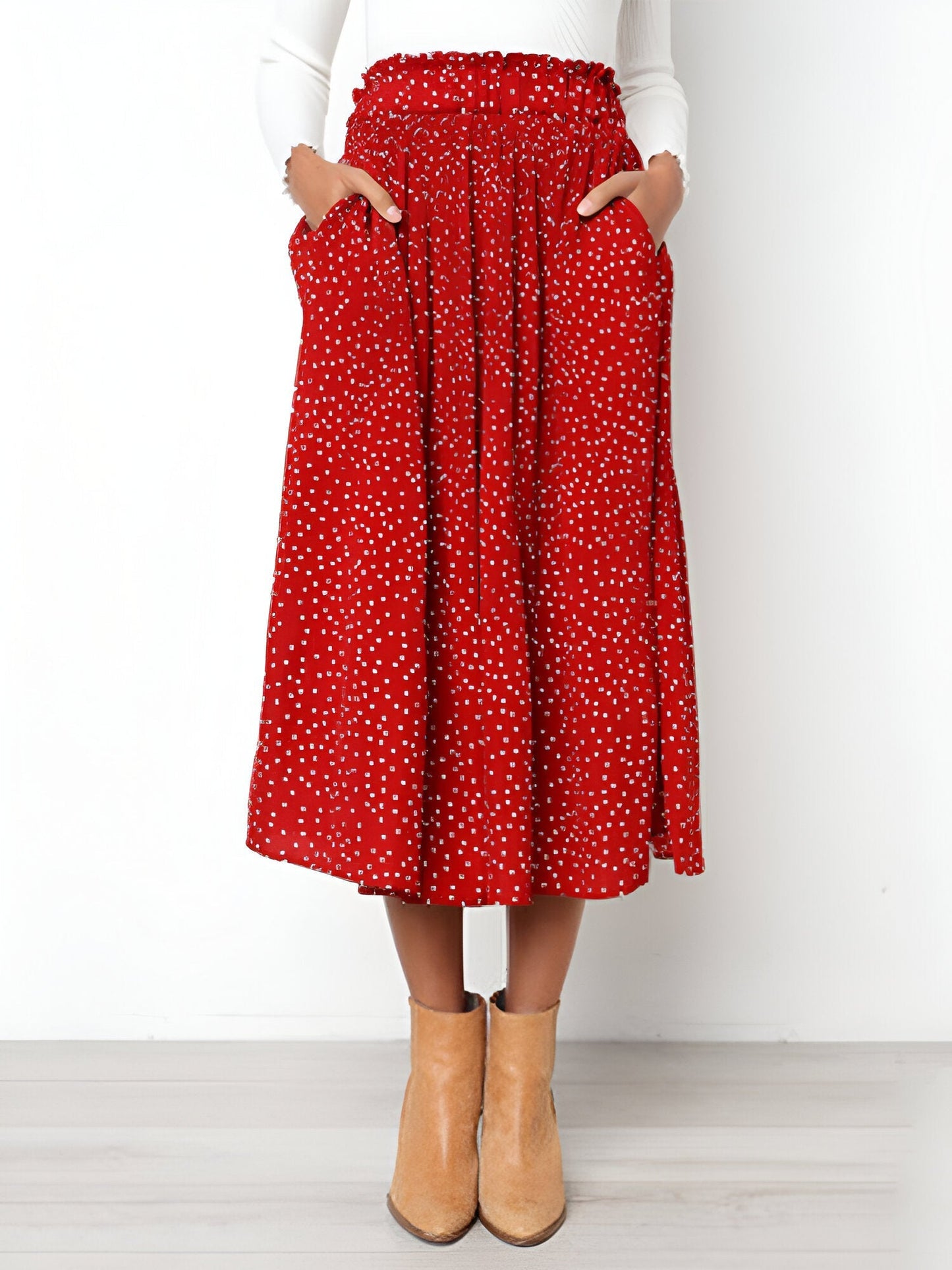 Flora – Bloemenprint midirok met hoge taille en geplooid design