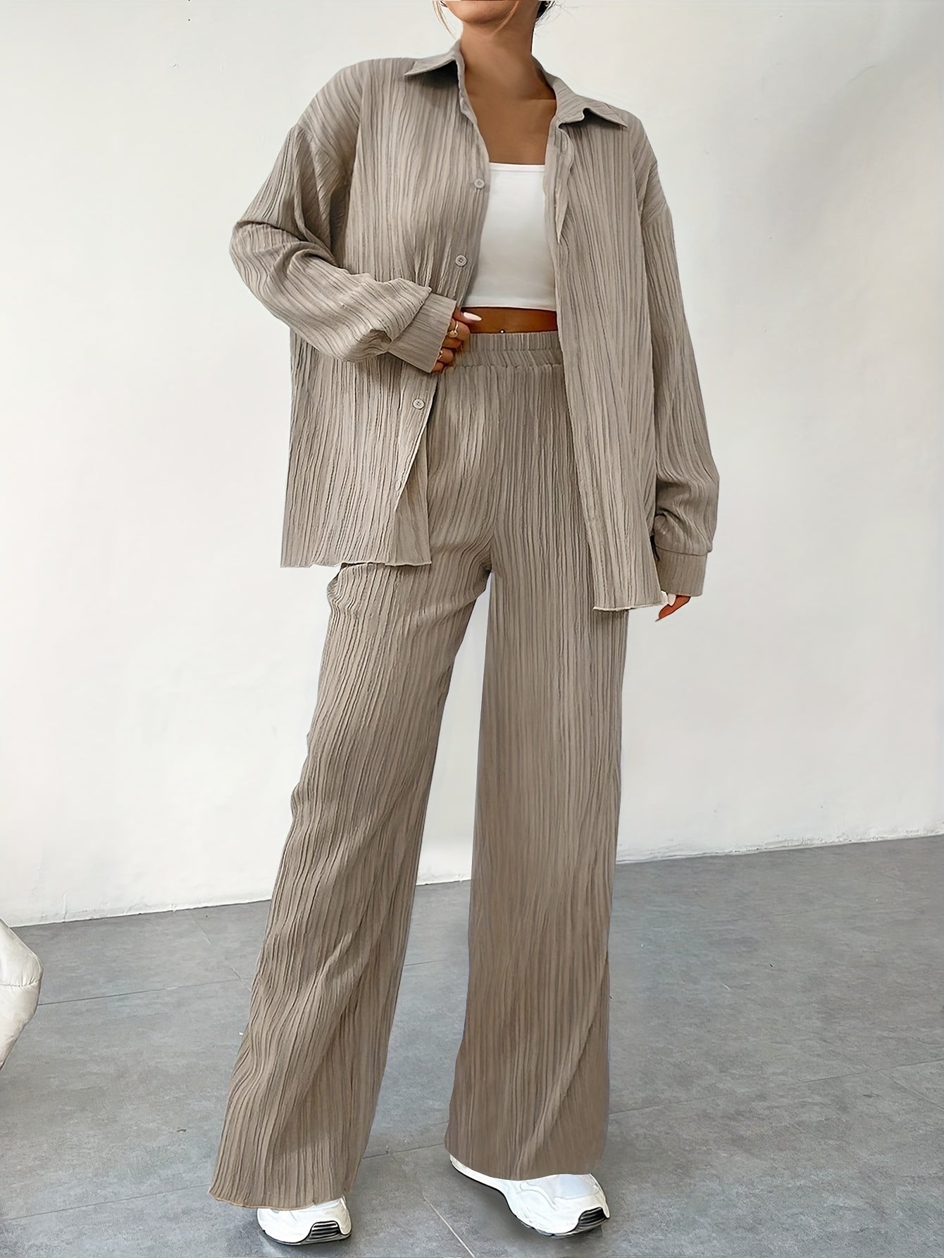 Isabella - Oversized Linnen Zomer Blouse Set Met Wijde Broek