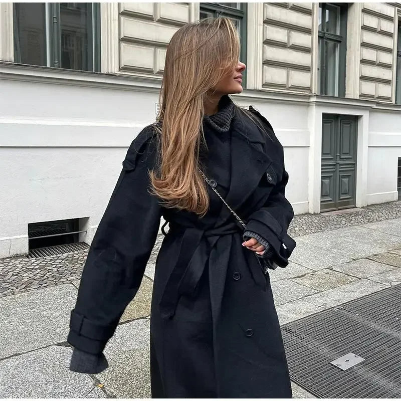 Rowan – lange oversized jas van wolmix met krachtige revers
