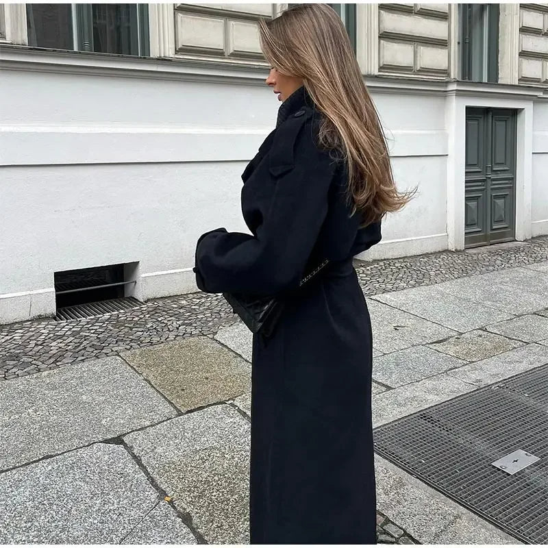 Rowan – lange oversized jas van wolmix met krachtige revers