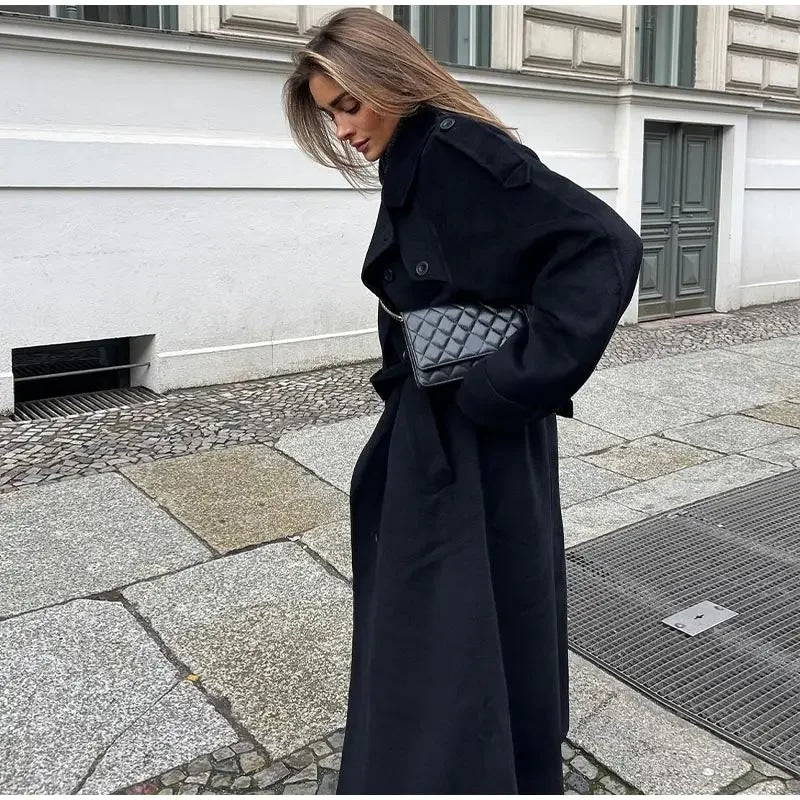 Rowan – lange oversized jas van wolmix met krachtige revers