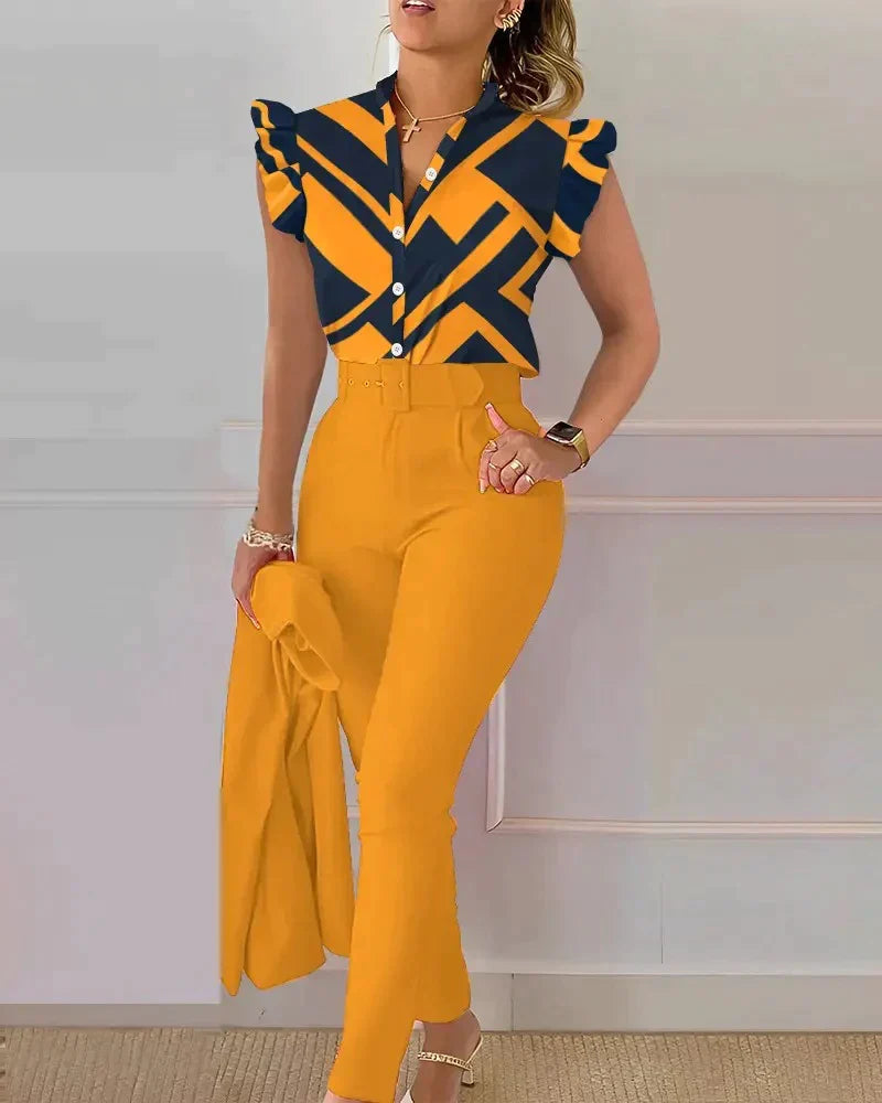 Suzie – Zomers lounge set met opvallende print en elastische tailleband