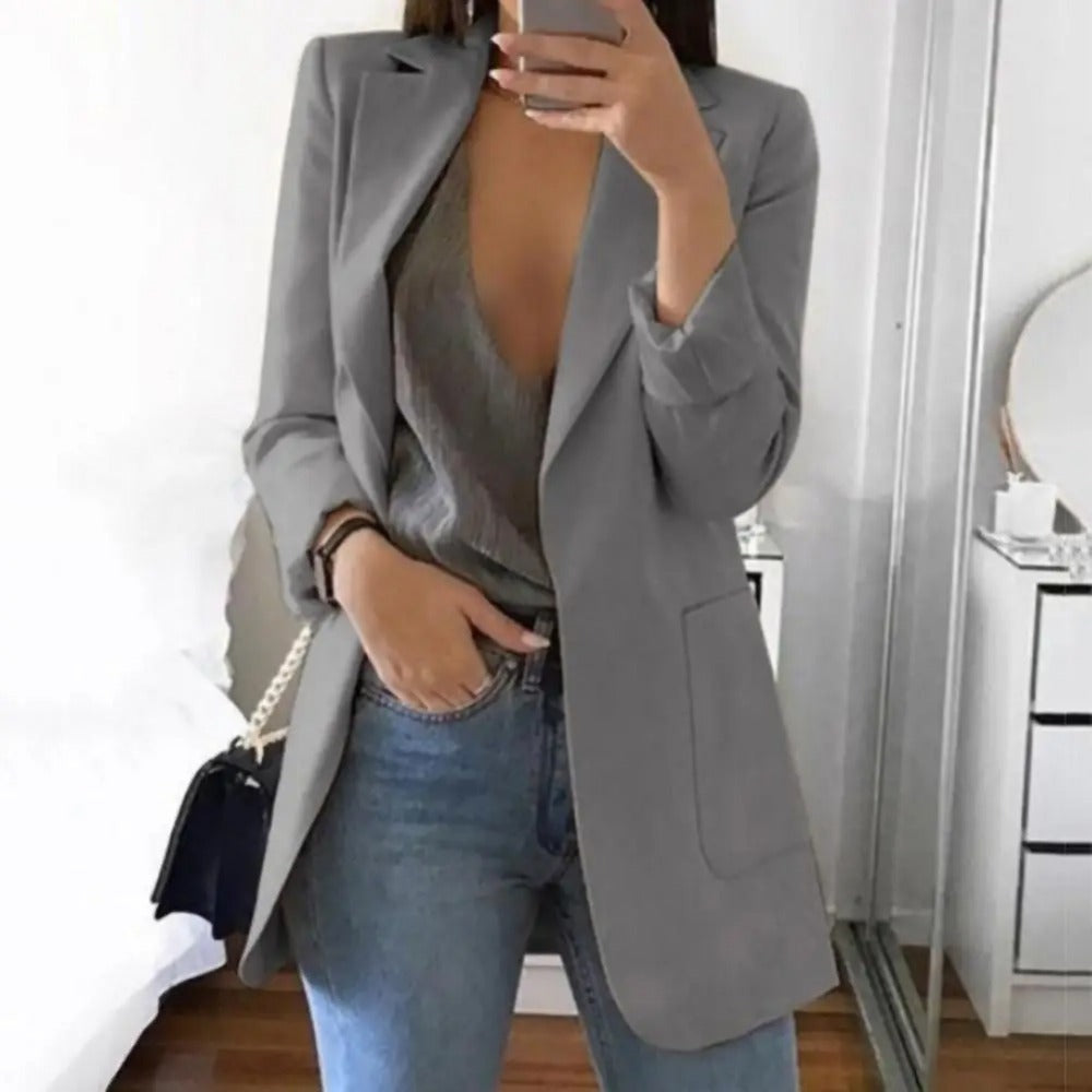 Isabella – dames blazer van katoen-polyester mix met omgeslagen kraag
