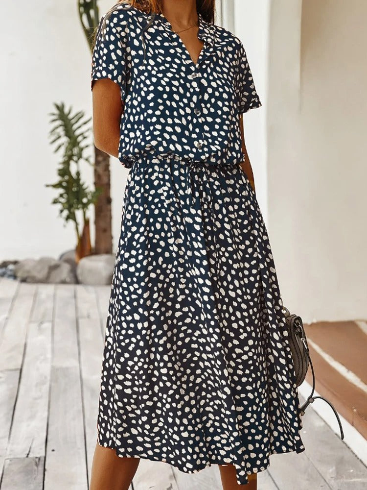 Sophia - Luchtige Stippenprint Maxi Zomer jurk Met V-hals