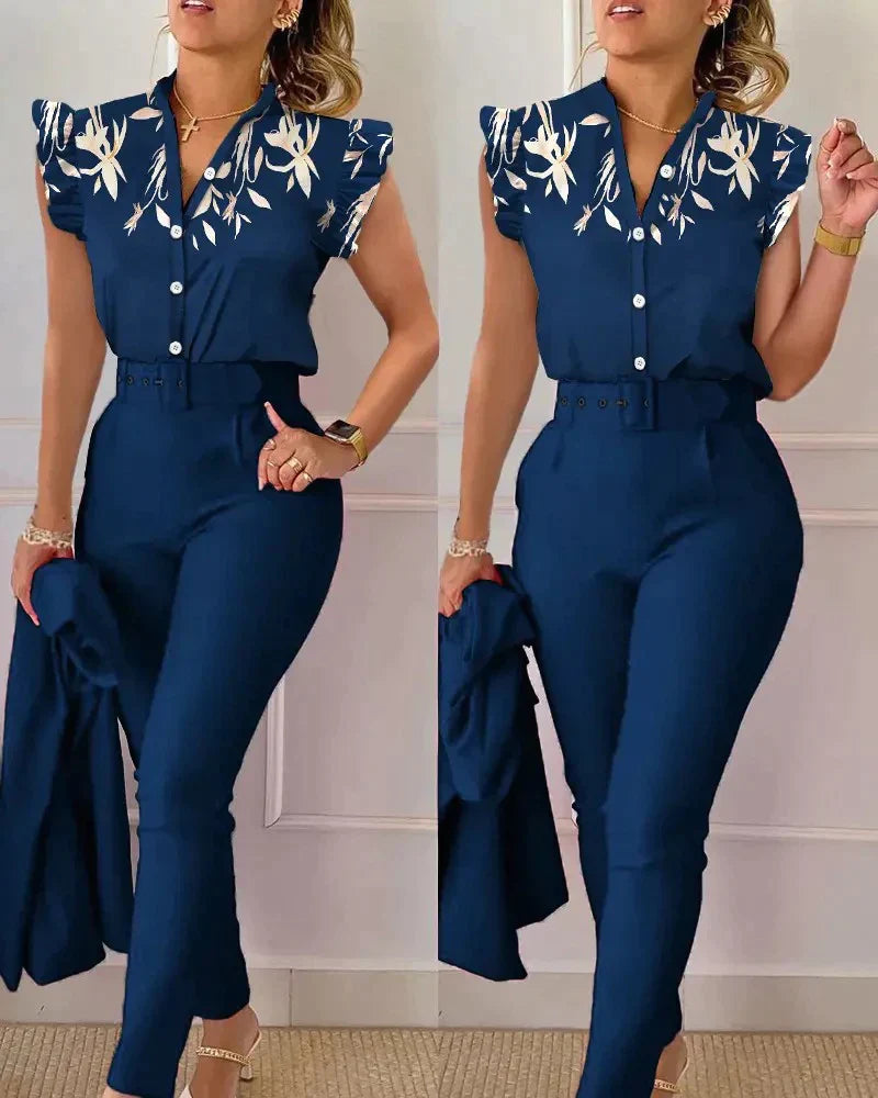 Suzie – Zomers lounge set met opvallende print en elastische tailleband