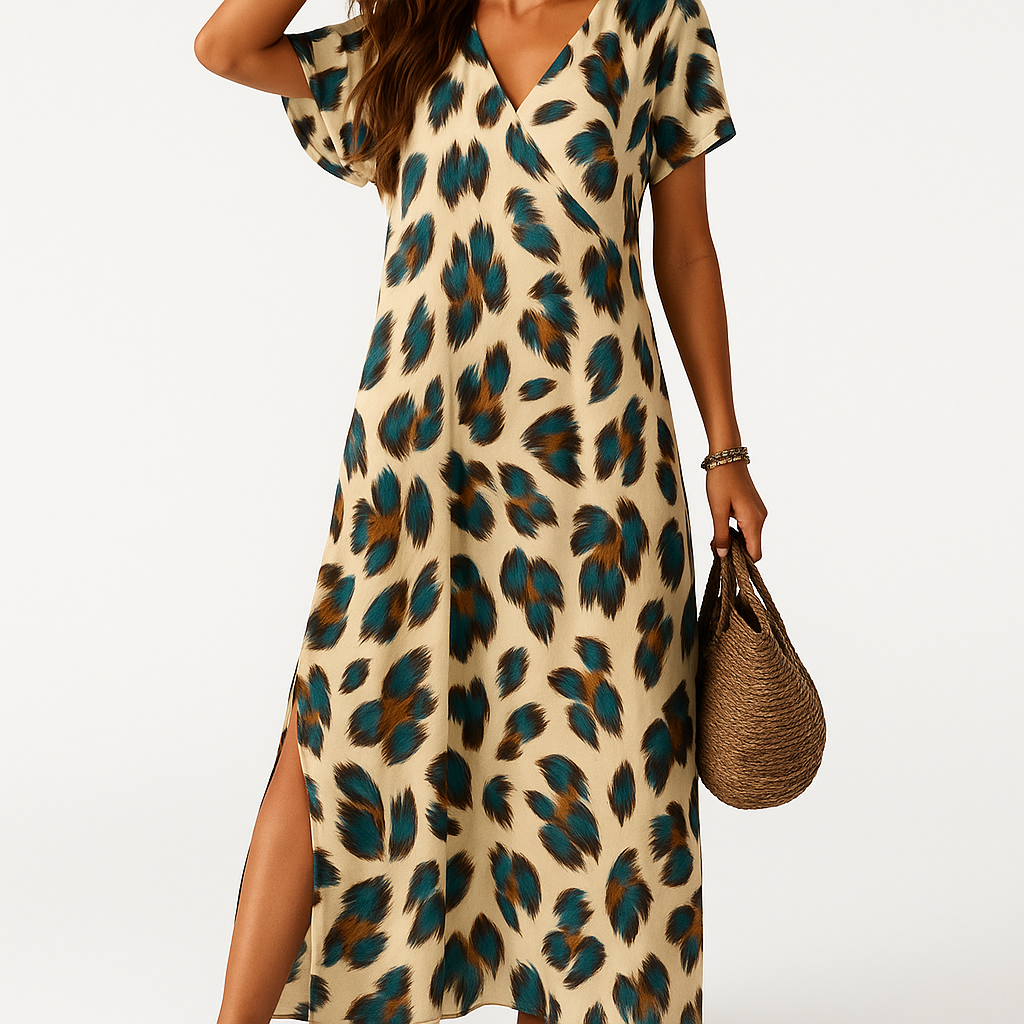 Sophie – Elegante maxi jurk met split en V-hals