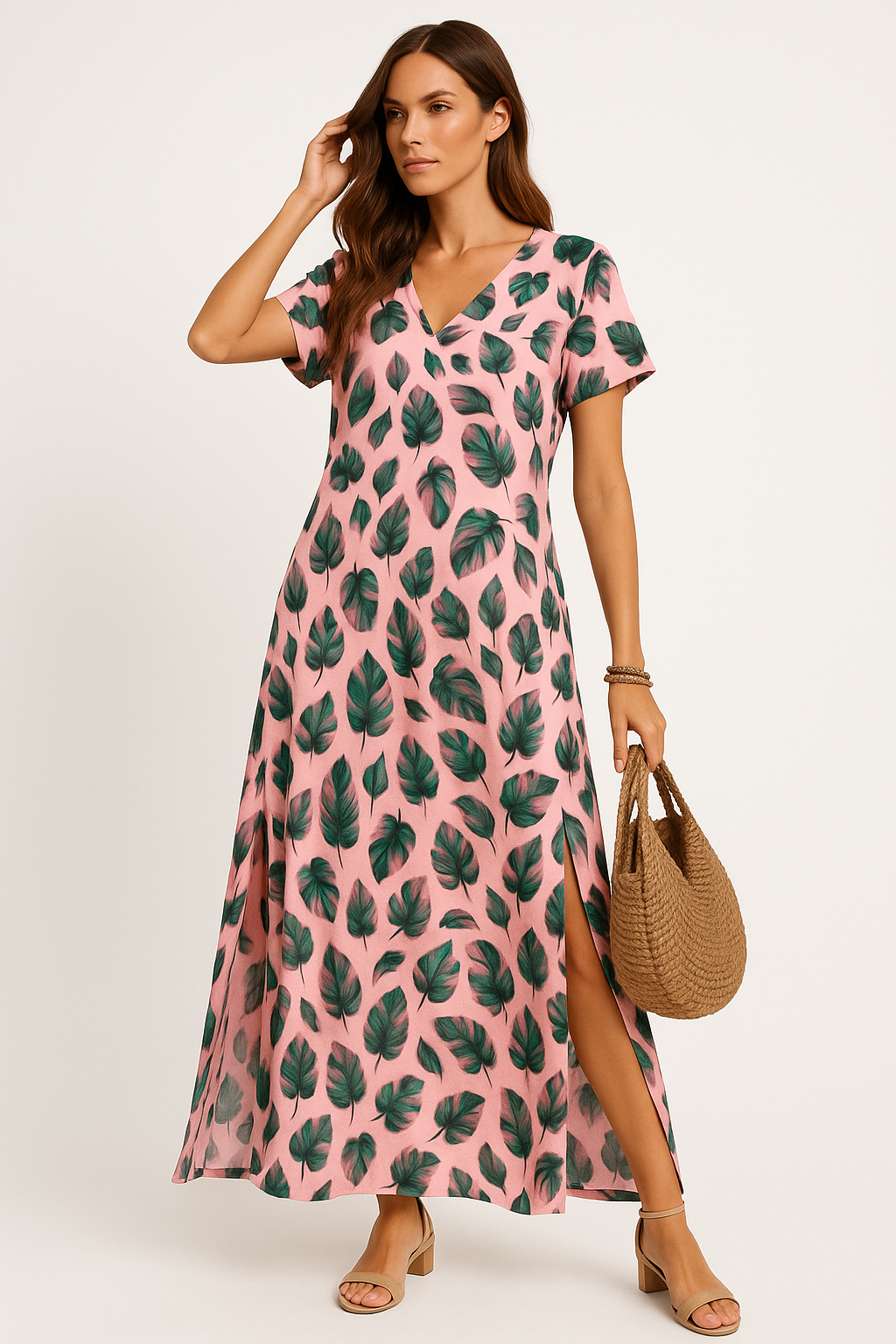 Sophie – Elegante maxi jurk met split en V-hals