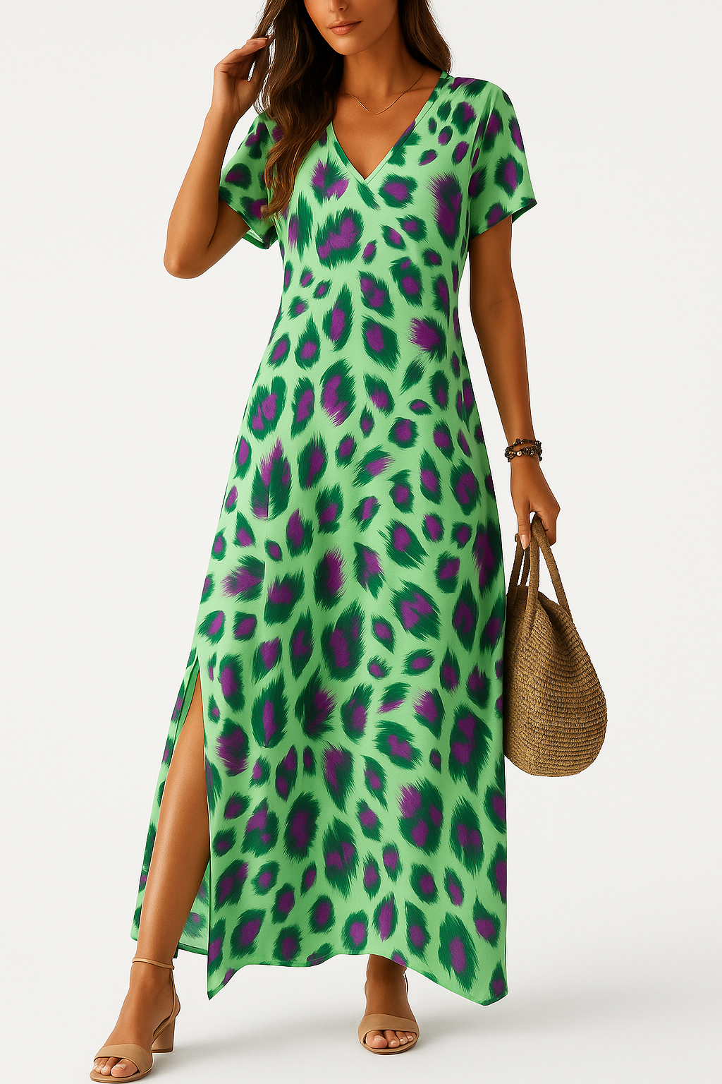 Sophie – Elegante maxi jurk met split en V-hals