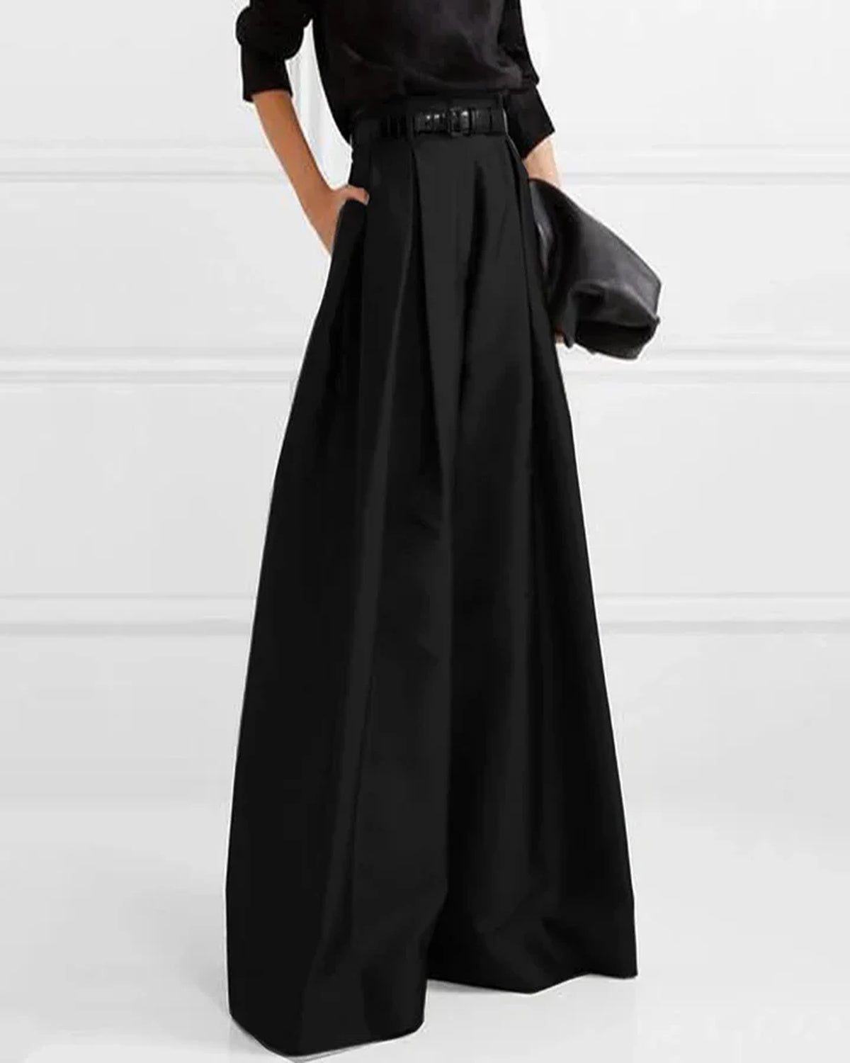 Julia – Zwarte Maxi Rok Met Hoge Taille En Wijde Pijpen