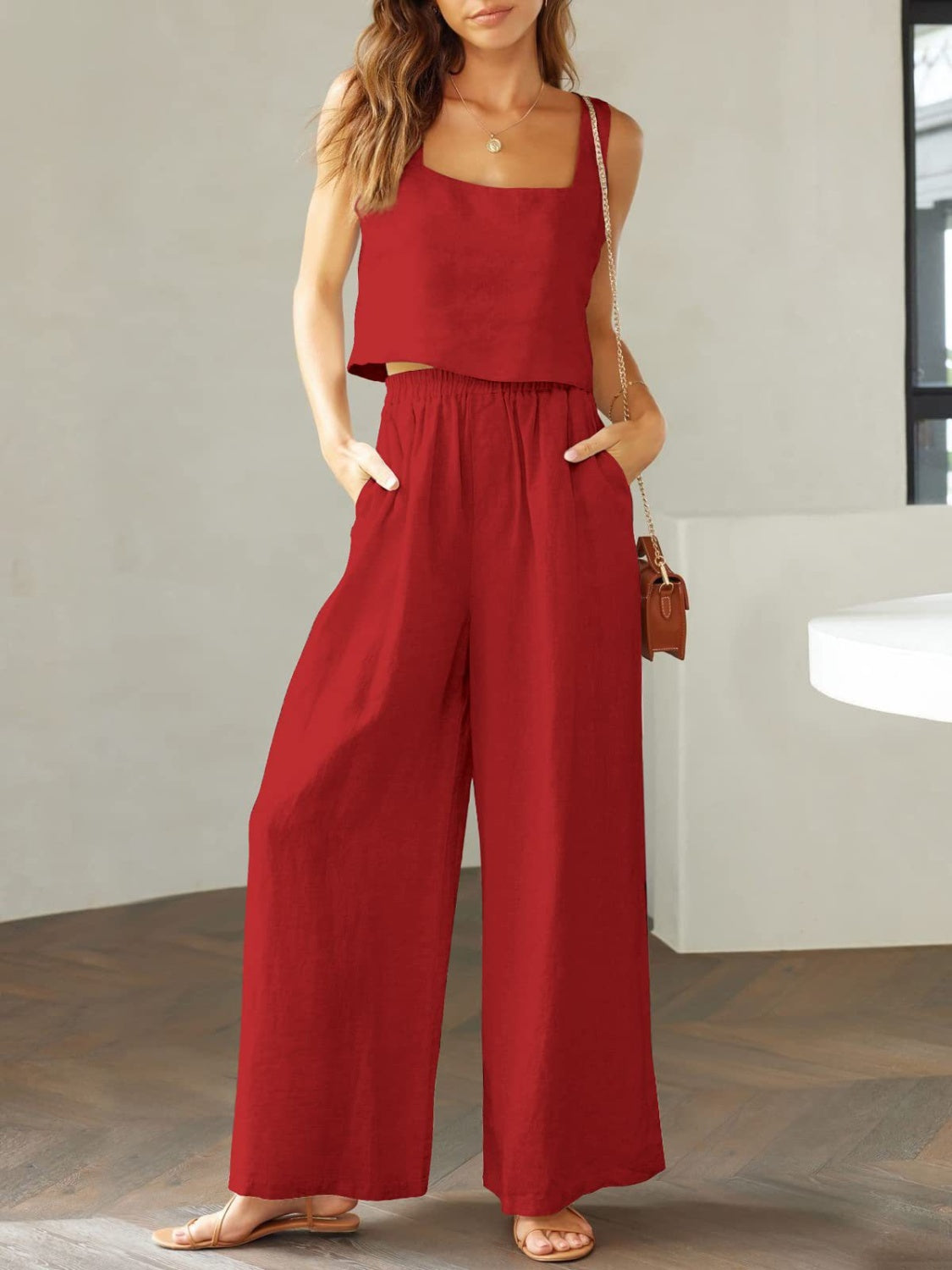 Katrien - luchtige wijde pantalon zomer set