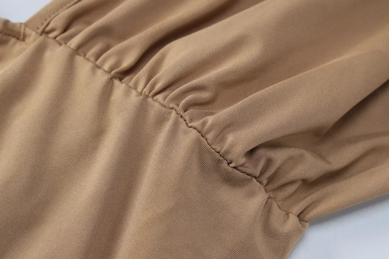 Clara – maxi jurk met diepe V-hals en elegante drapering