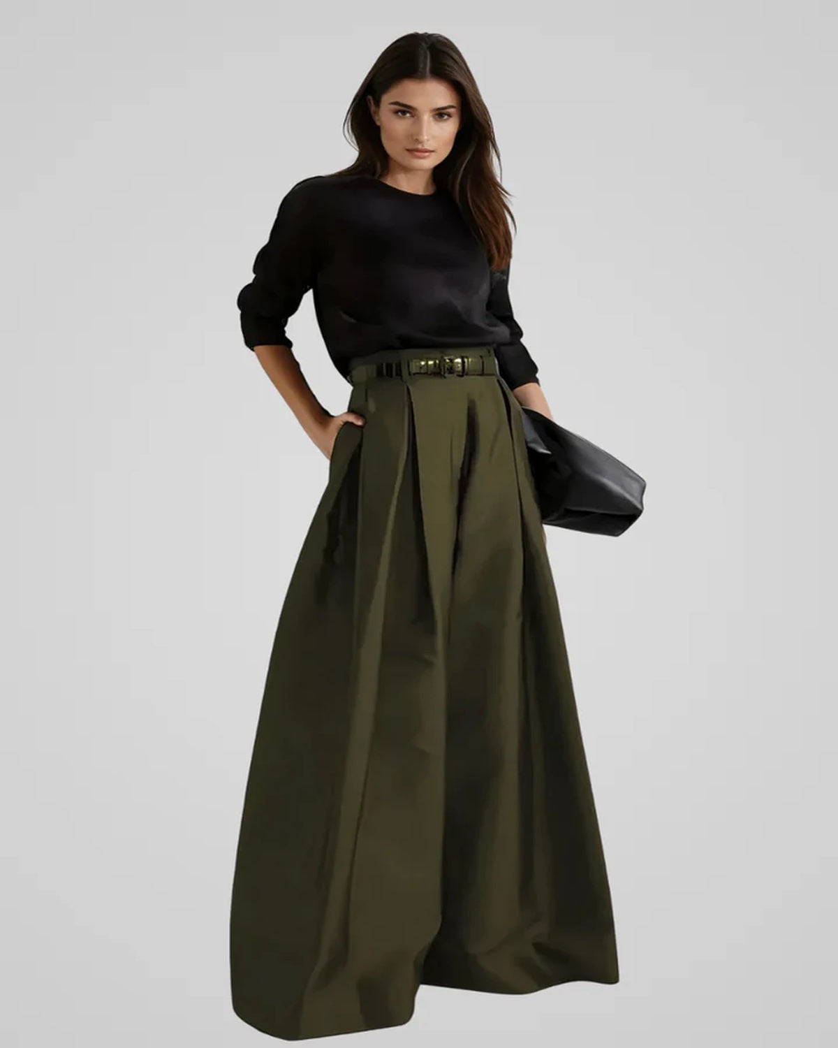 Julia – Zwarte Maxi Rok Met Hoge Taille En Wijde Pijpen
