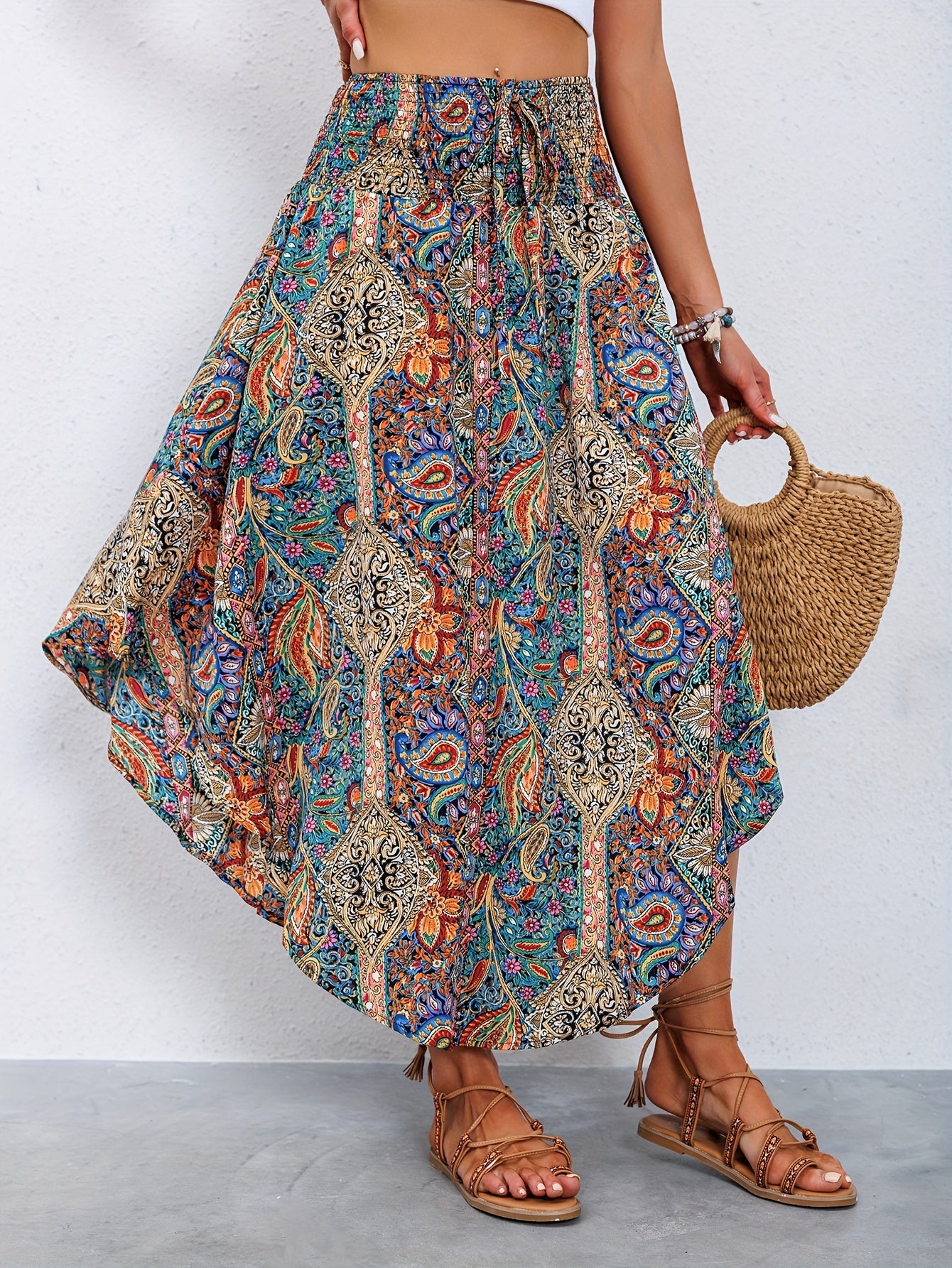 Sera – Hoge taille zomer rok met paisley print en rechte pasvorm