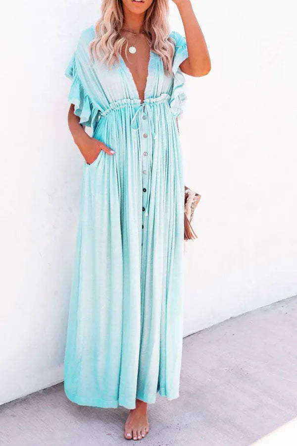 Margarita Ivory – maxi zomer jurk met delicate ruches en een subtiele glans