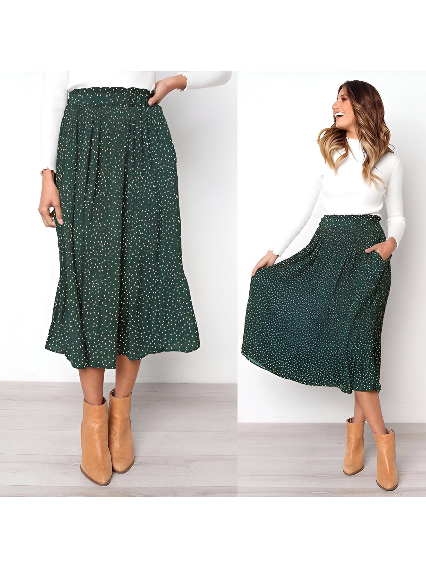 Flora – Bloemenprint midirok met hoge taille en geplooid design