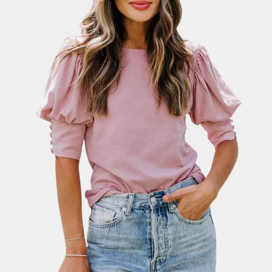 Tess – Oversized viscose blouse met en V-hals en plofmouwen