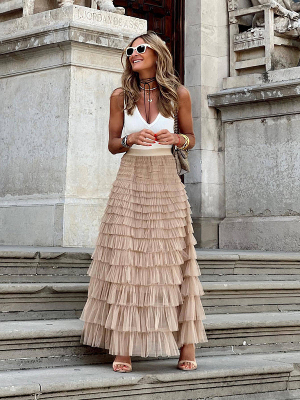 Averie - Hoge Taille Midi-Rok met Elegante Plooien