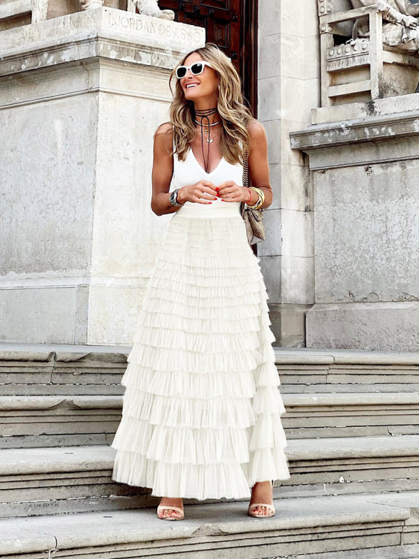 Averie - Hoge Taille Midi-Rok met Elegante Plooien