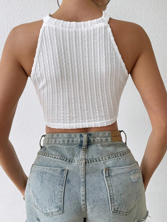 Luna – zomer tanktop met kanten details en kwastjeszoom