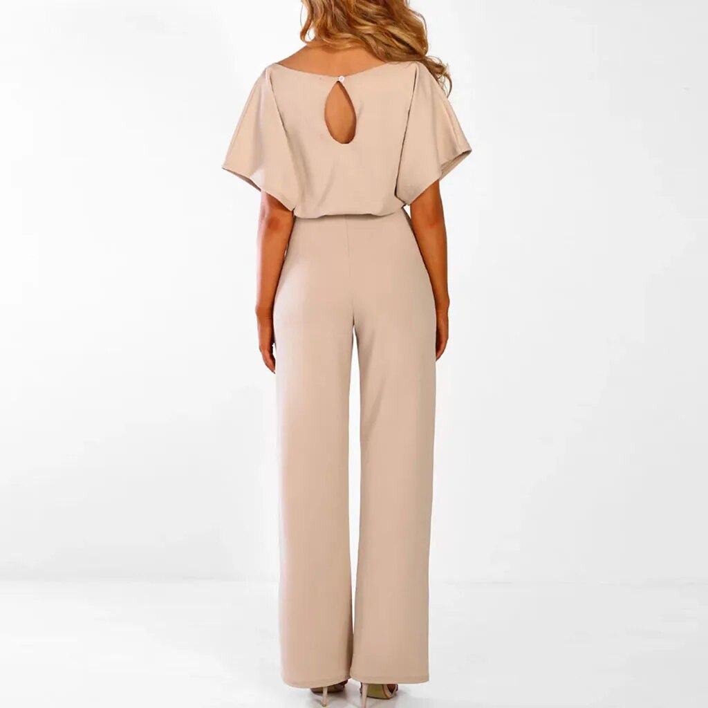 Angeliki– jumpsuit van viscose met V-hals en strikceintuur