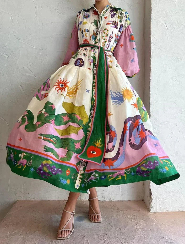 Giorgia – Kleurrijke Italiaanse Print maxijurk