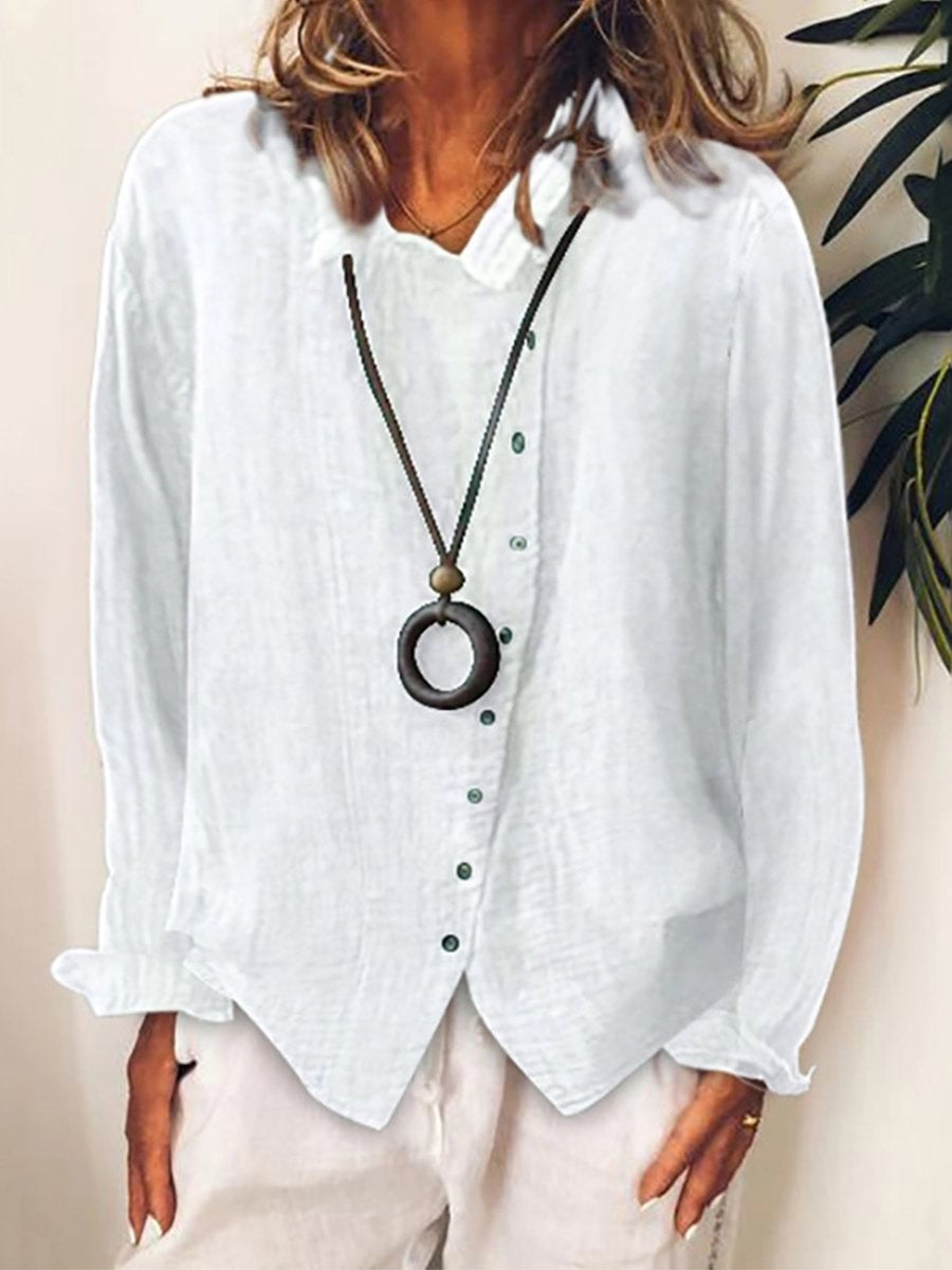 Nova – Witte lange blouse van katoen-linnen mix met relaxte pasvorm
