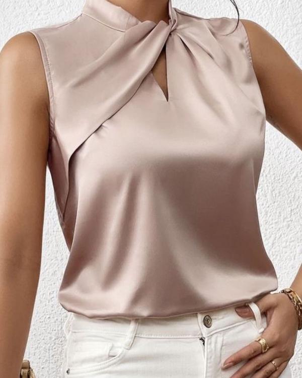 Lyra - Mouwloze Blouse met Gedraaide Opstaande Kraag