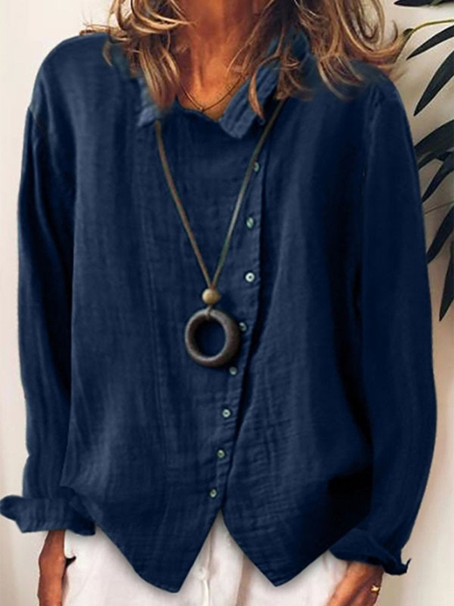 Nova – Witte lange blouse van katoen-linnen mix met relaxte pasvorm