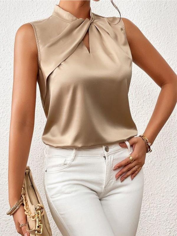 Lyra - Mouwloze Blouse met Gedraaide Opstaande Kraag