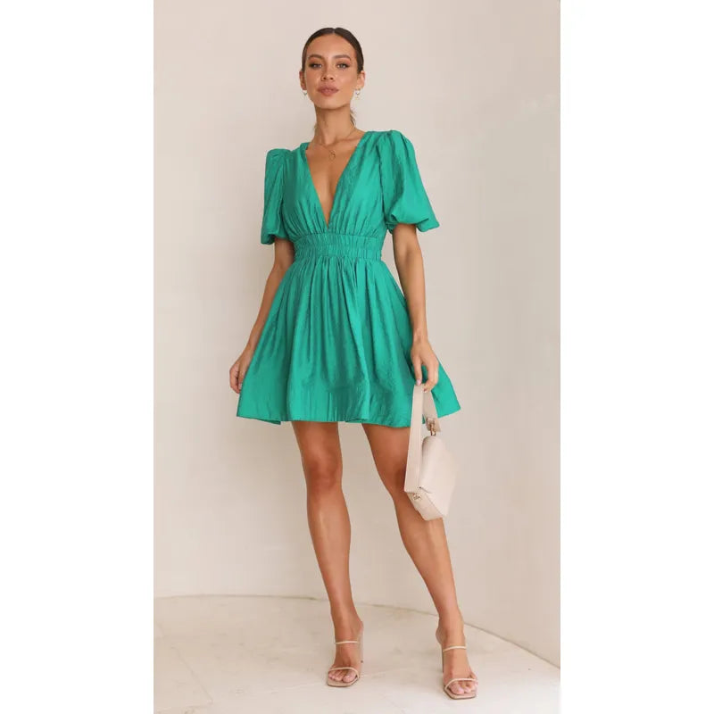 Judy – Getailleerde Mini Jurk Met Pofmouwen