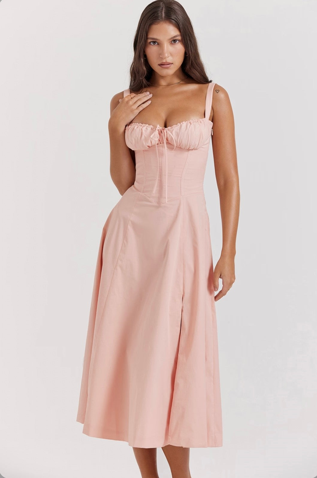 Isabella – Midi Zomerjurk Met Corset Top En Split In A-lijn