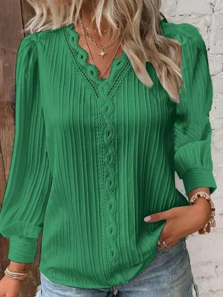Claire – Kanten Blouse met ballonmouwen en subtiele plooien