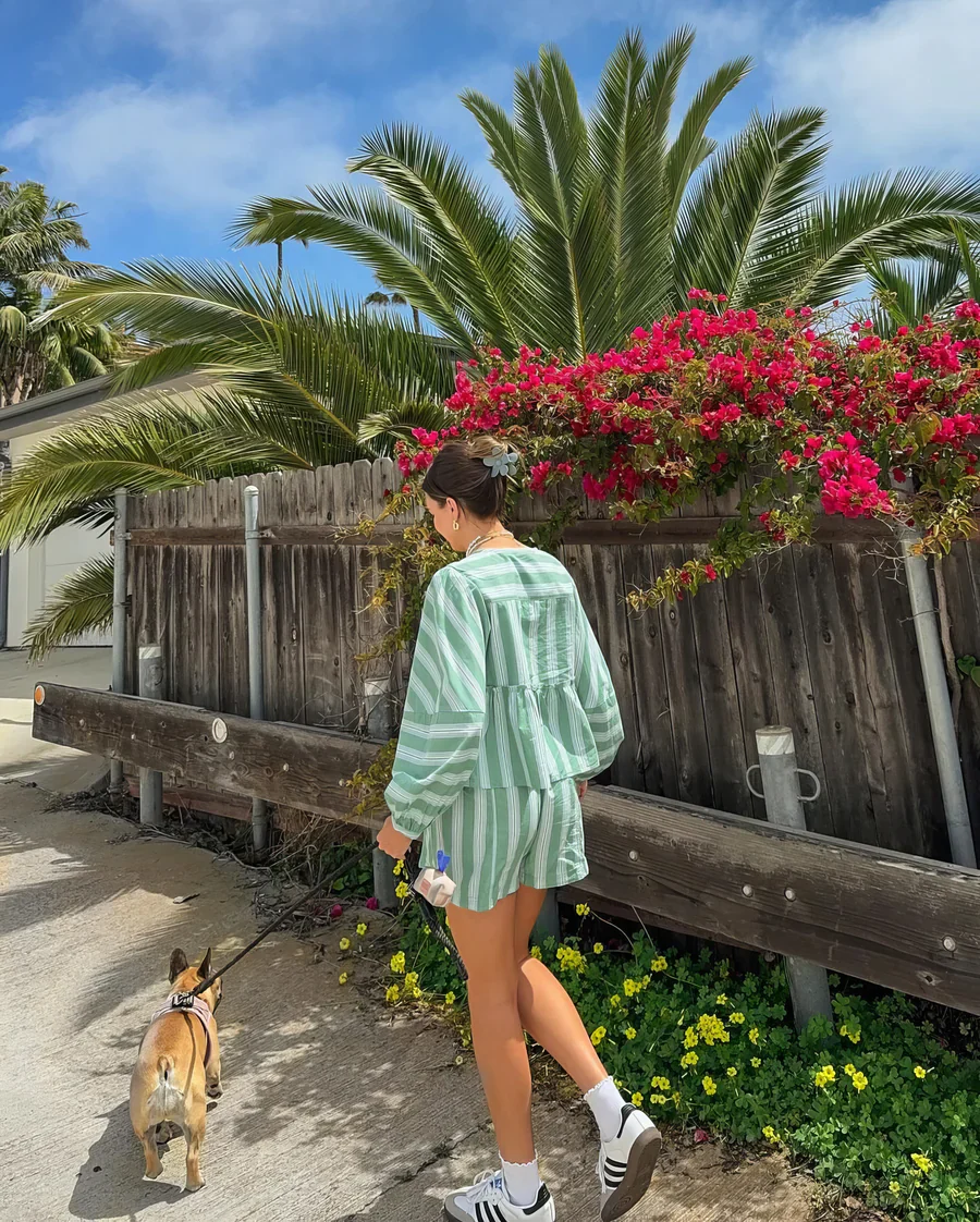 Lize Verde – gestreepte zomer set van katoen met blouse en short