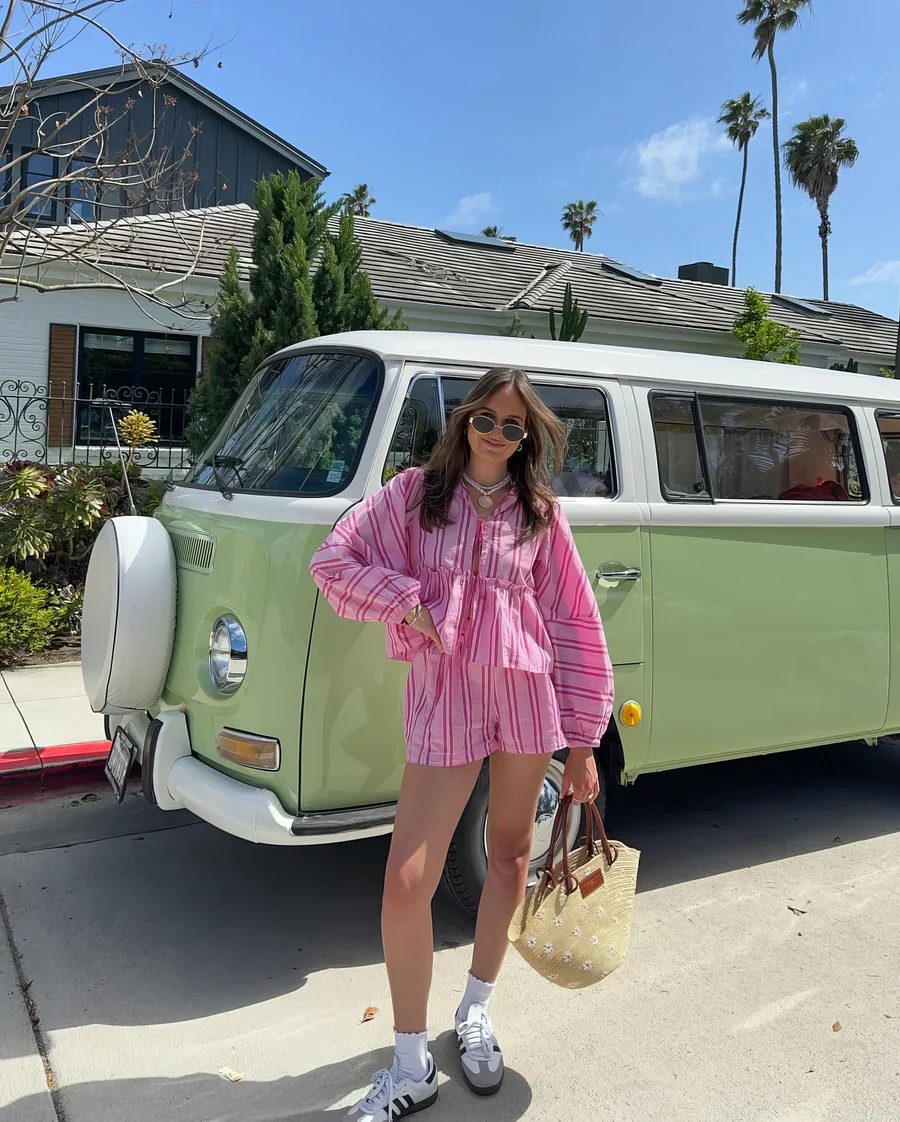 Lize Verde – gestreepte zomer set van katoen met blouse en short