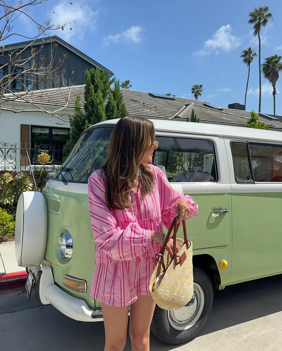 Lize Verde – gestreepte zomer set van katoen met blouse en short