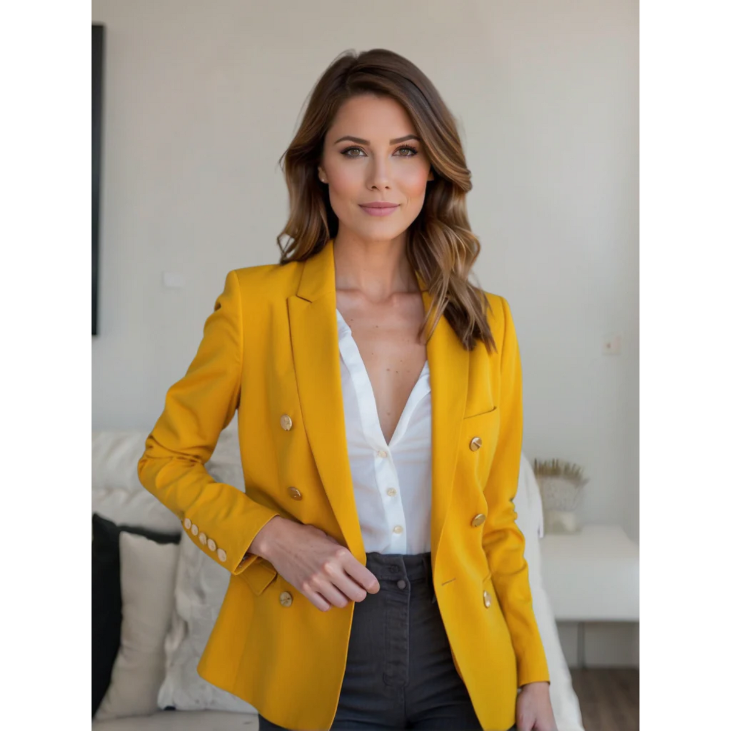 Jill – zwarte katoenen blazer met klassieke snit en zachte structuur