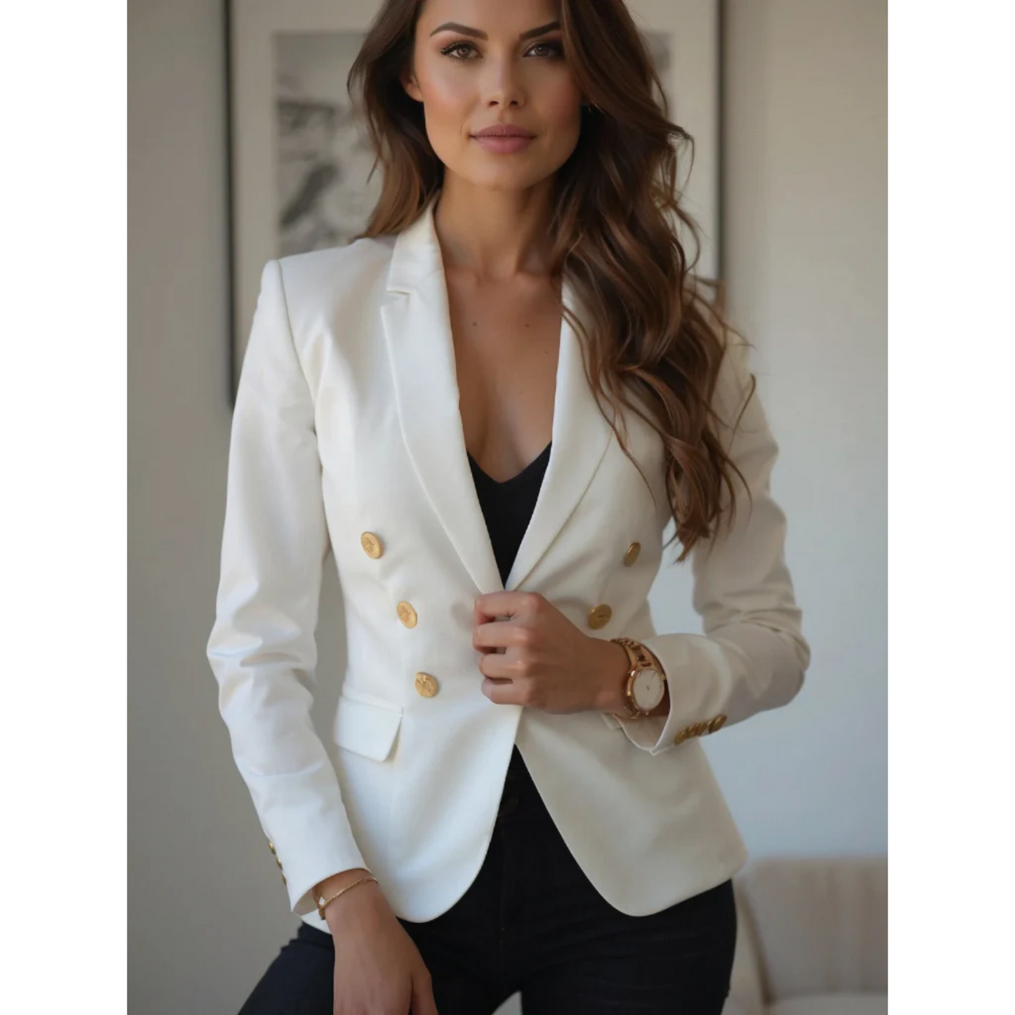 Jill – zwarte katoenen blazer met klassieke snit en zachte structuur