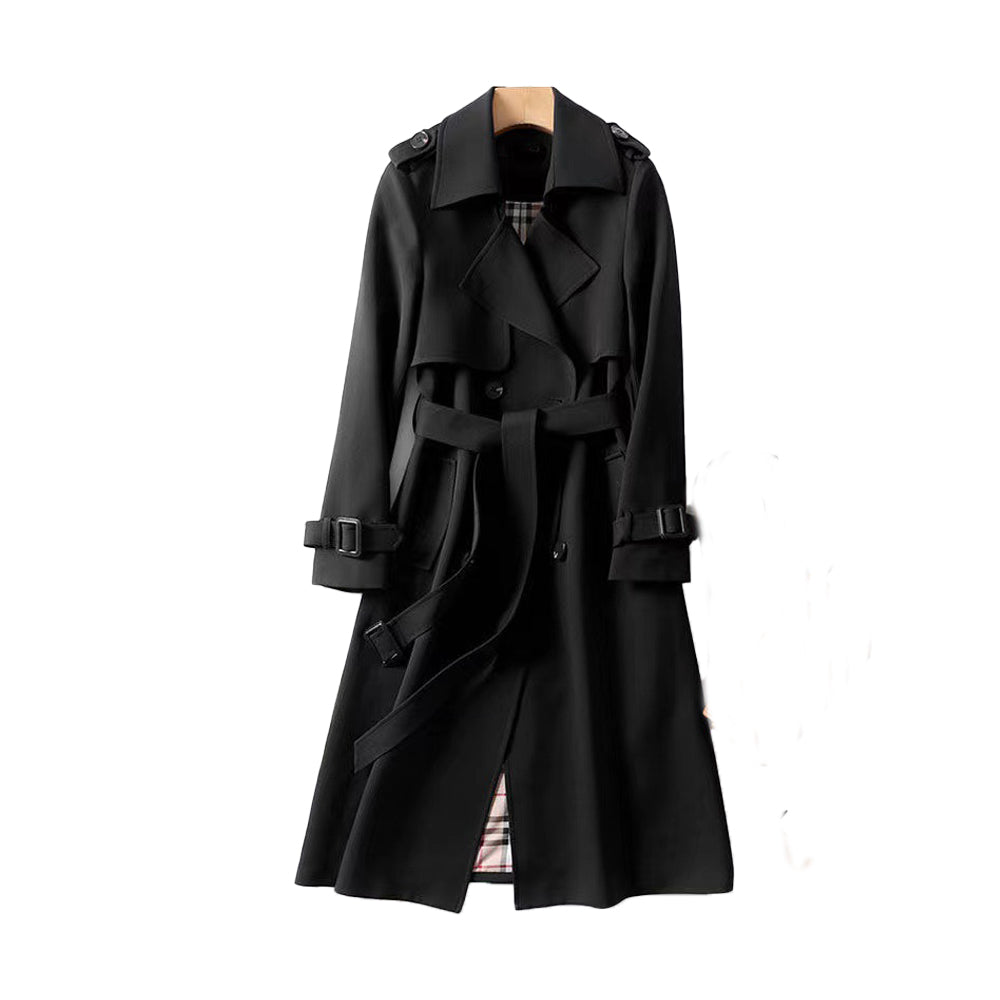 Mara – double-breasted trenchcoat in beige met ceintuur en lange snit