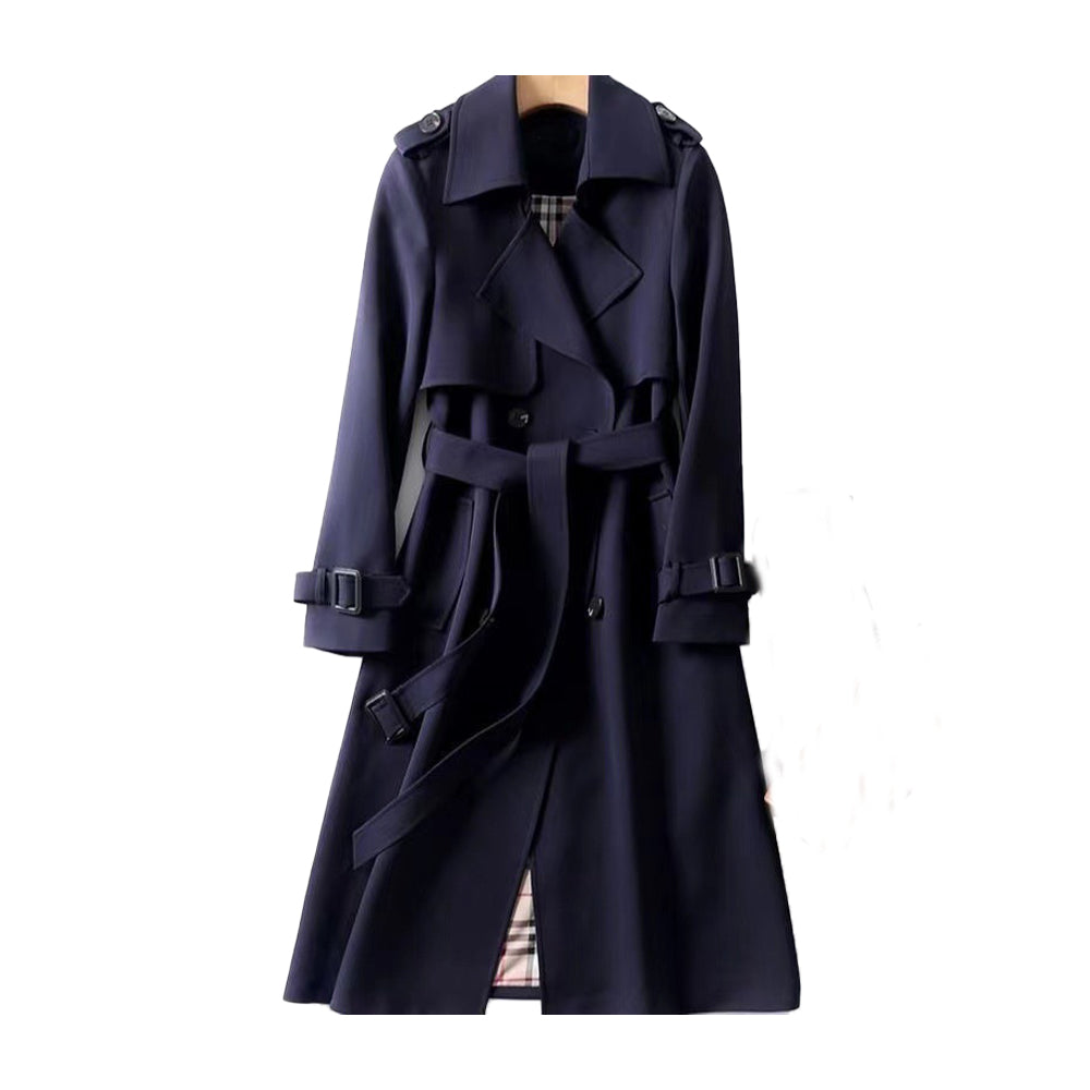 Mara – double-breasted trenchcoat in beige met ceintuur en lange snit