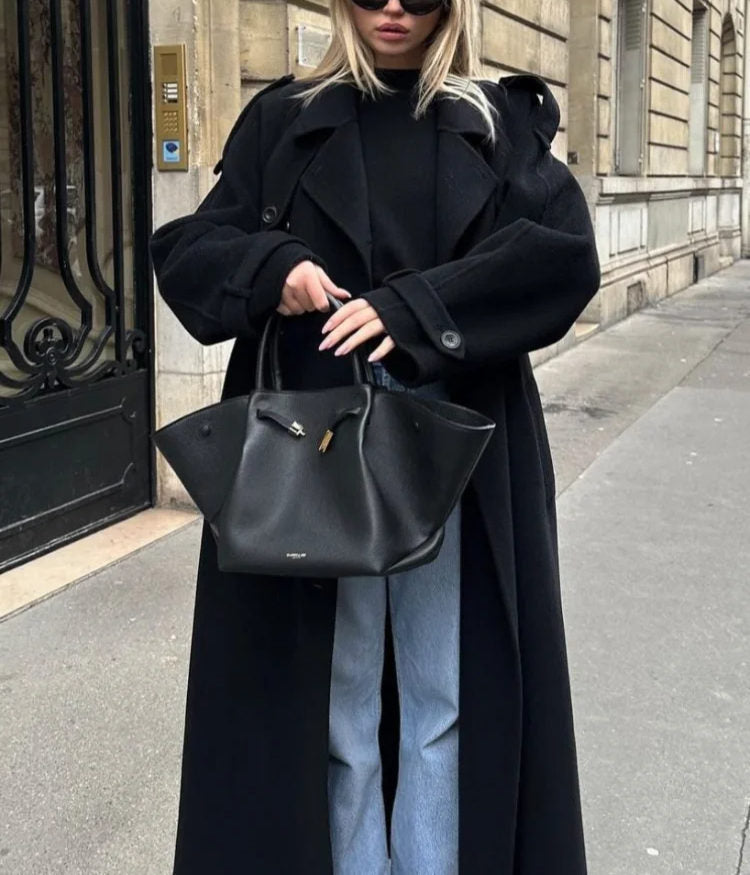 Rowan – lange oversized jas van wolmix met krachtige revers