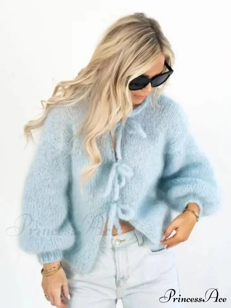 Luna – zacht mohair cardigan vest met ritssluiting en striksluiting