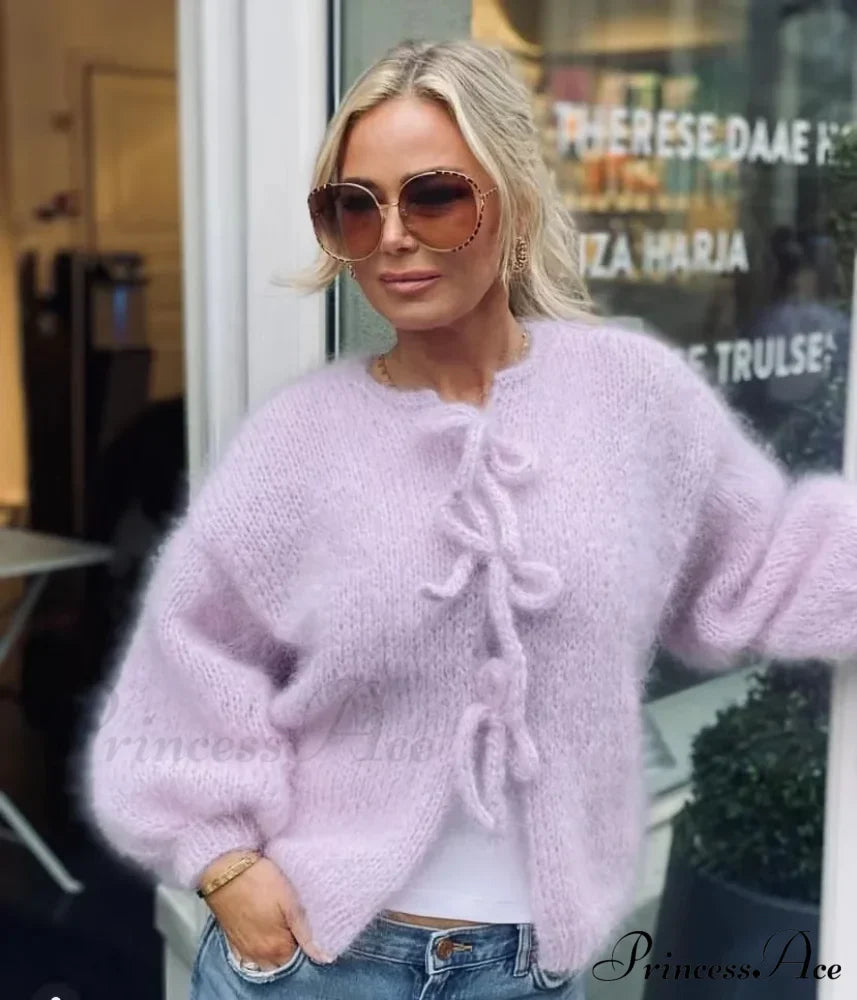 Luna – zacht mohair cardigan vest met ritssluiting en striksluiting