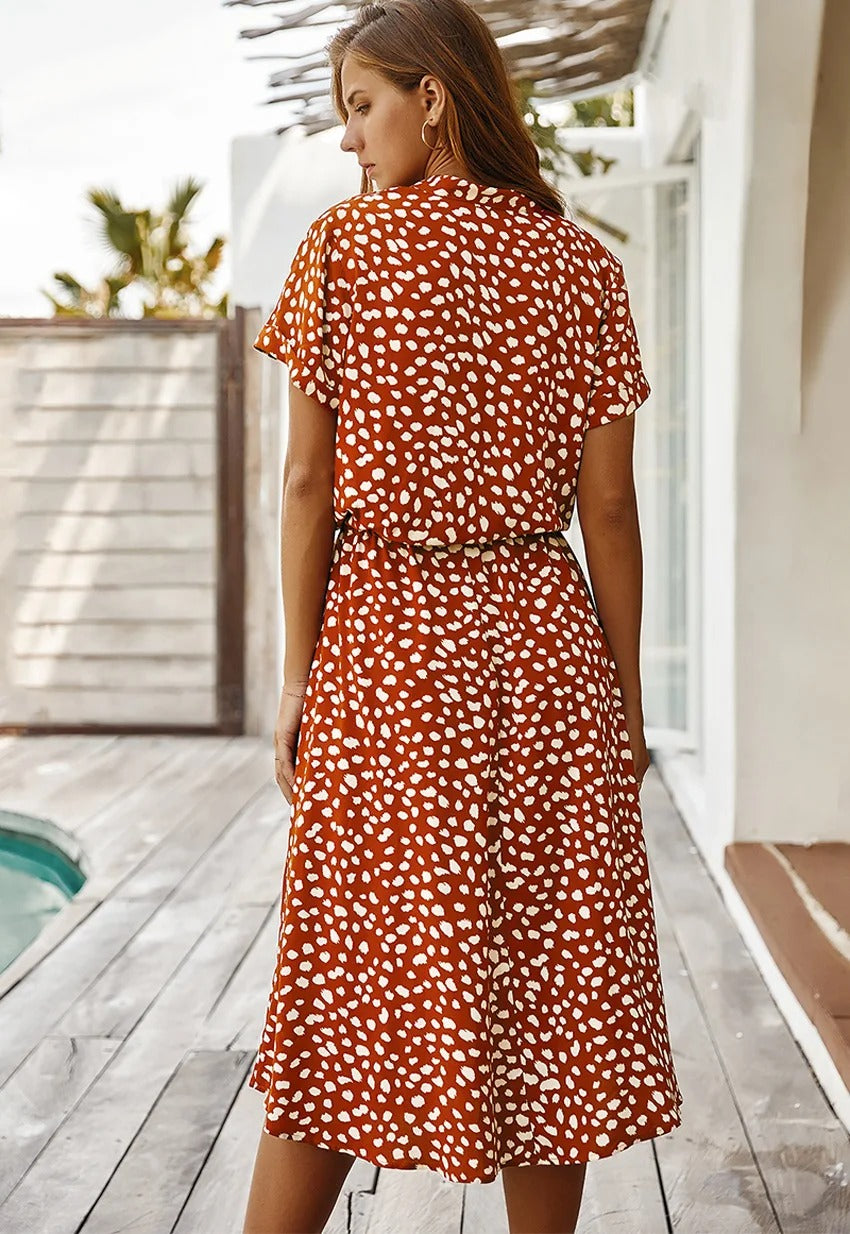 Sophia - Luchtige Stippenprint Maxi Zomer jurk Met V-hals