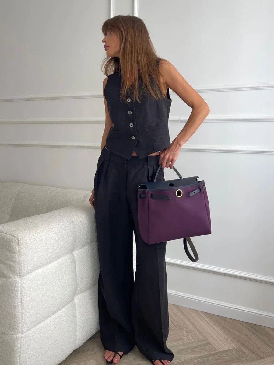 Yara - Mouwloze Linnen Gillet Set Met Wijde Broek