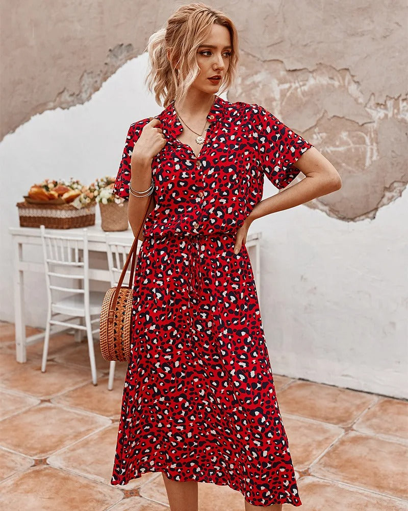 Sophia - Luchtige Stippenprint Maxi Zomer jurk Met V-hals