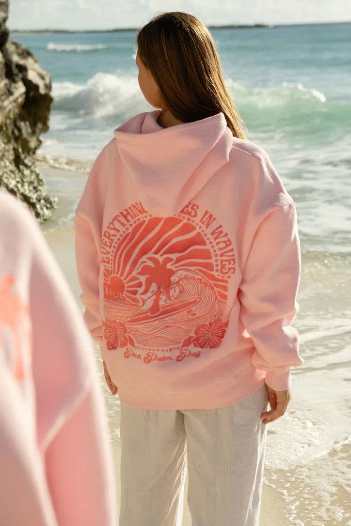 Sunset - Overized geborduurde zon en ocean hoodie 1+1 Gratis