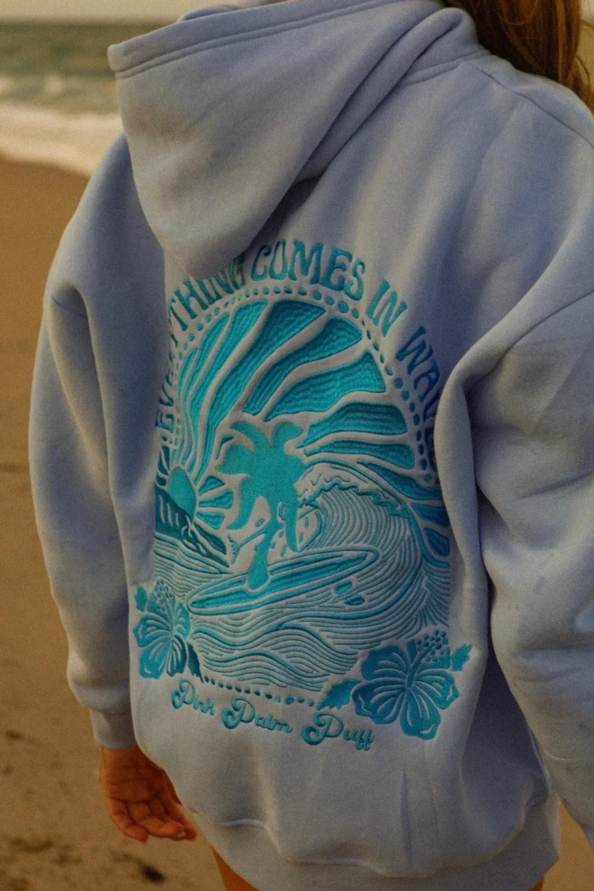 Sunset - Overized Hoodie Met Geborduurde Oceaan En Zon Print