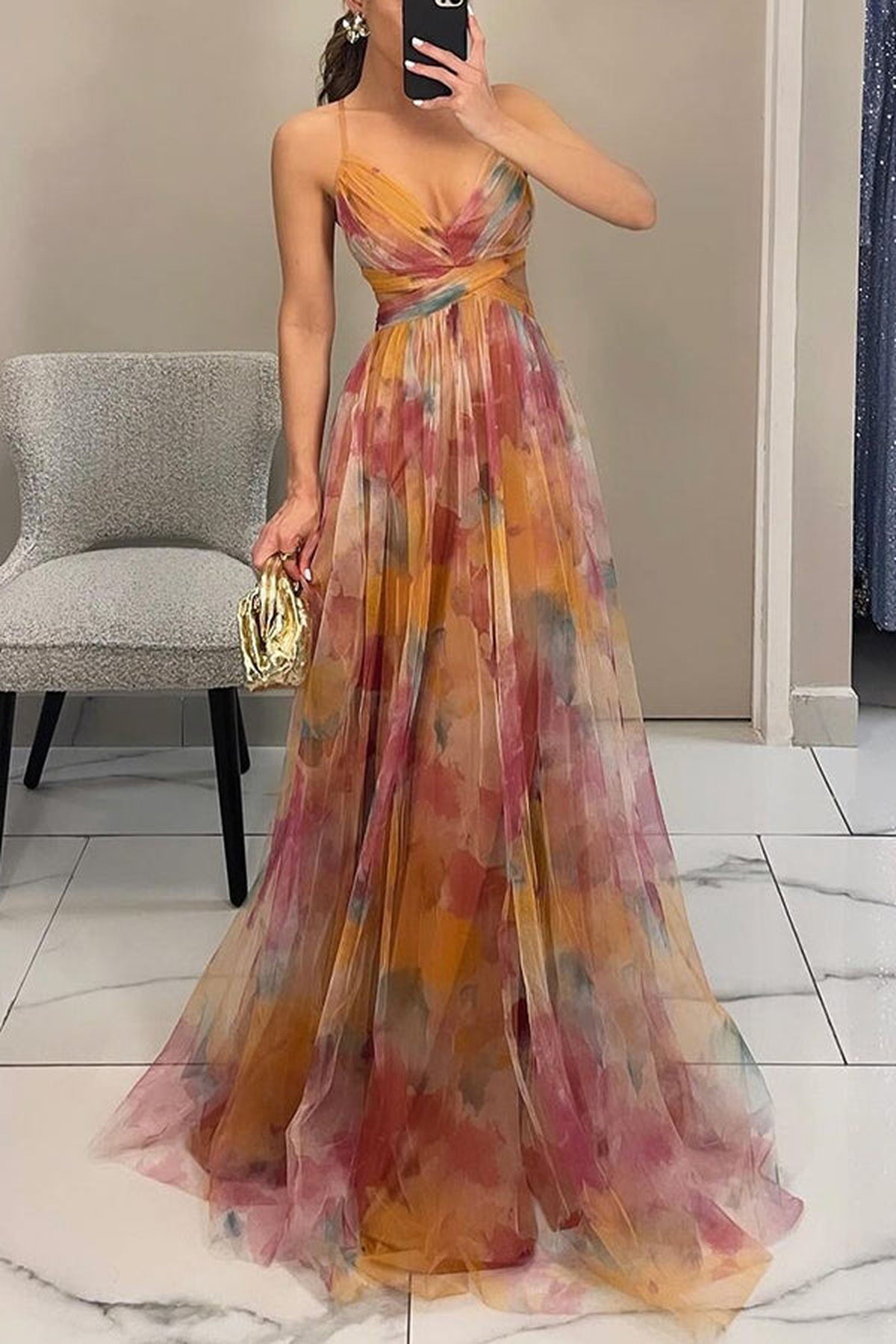 Julia - Boho Bloemenprint V-hals Maxi Zomer Jurk