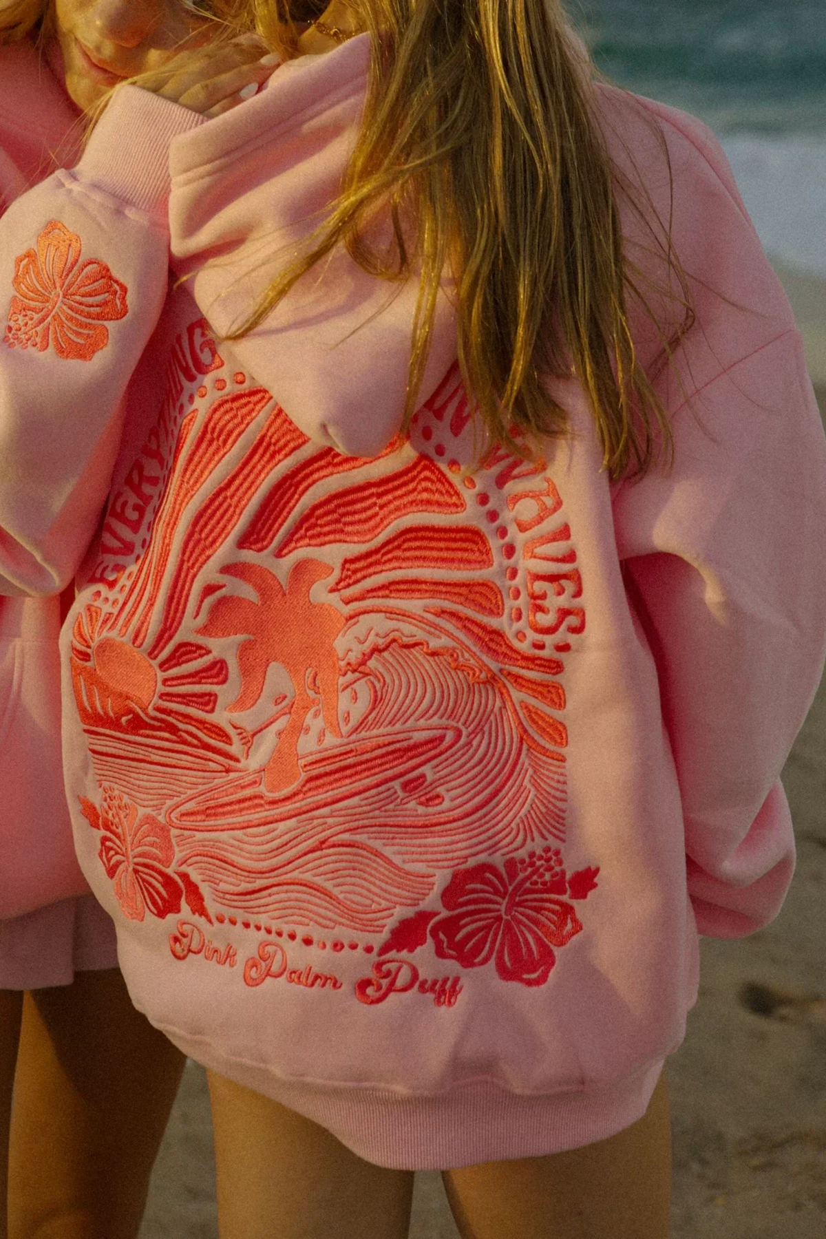 Sunset - Overized Hoodie Met Geborduurde Oceaan En Zon Print