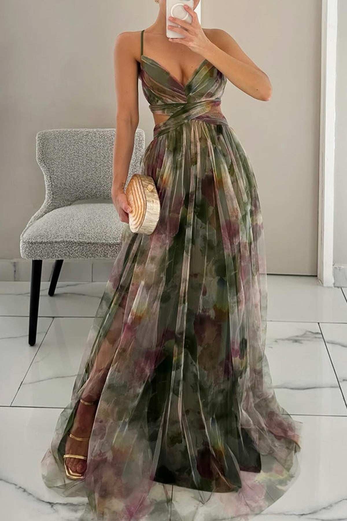 Julia - Boho Bloemenprint V-hals Maxi Zomer Jurk